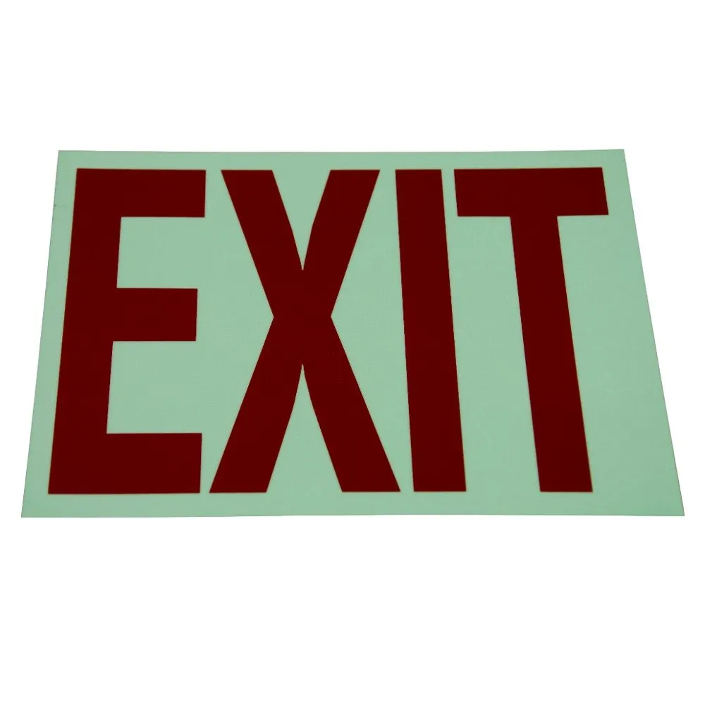 Universal  472E1207G  - Red on White Glow-in-the-Dark Exit Sign Adhesive Label - 8" x 12"