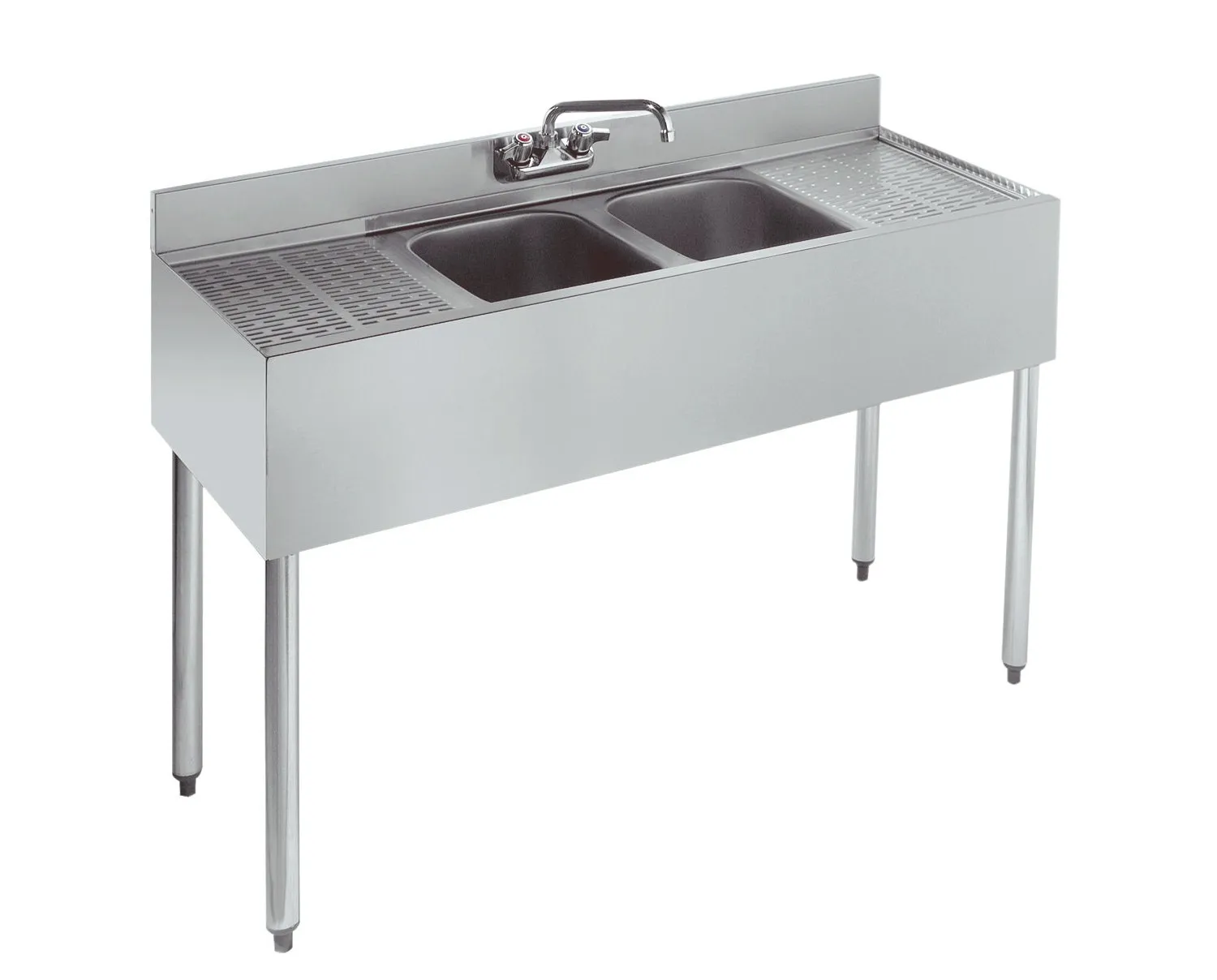 Krowne Metal - 18-42C - 1800 Series 48" Two Compartment Bar Sink - 12" Drainboards on Left/Right