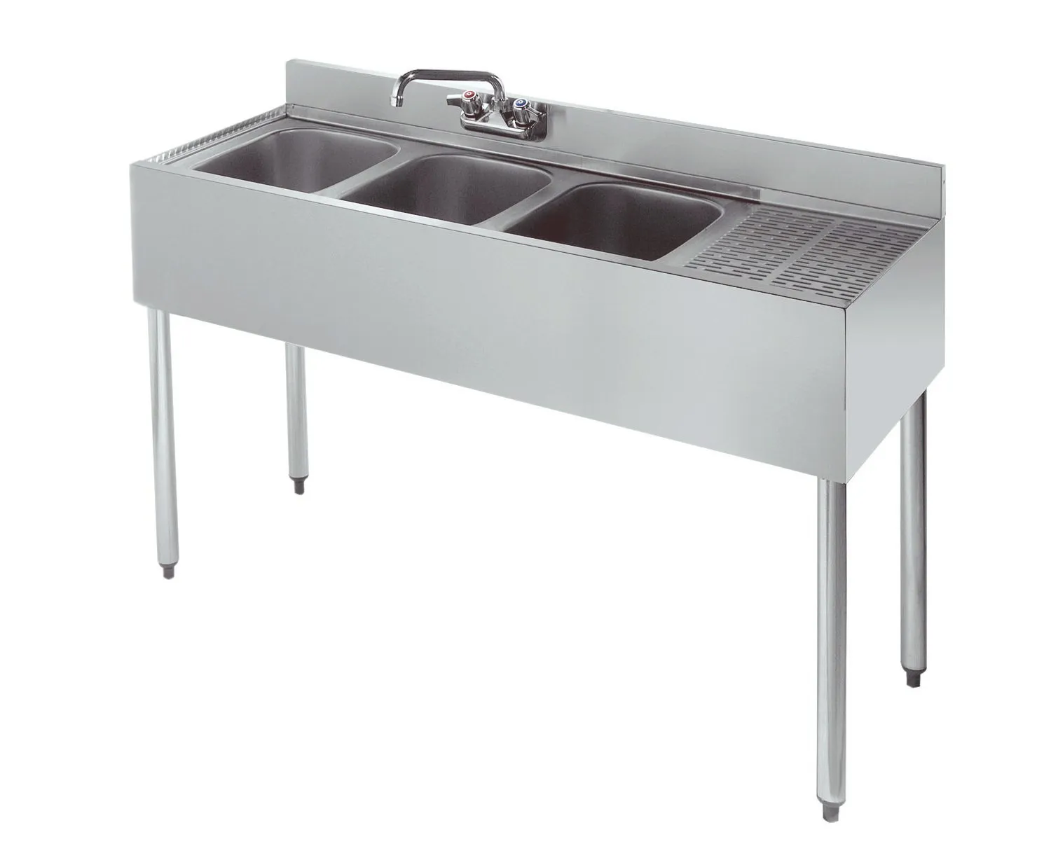 Krowne Metal - 18-43L - 1800 Series 48" Three Compartment Bar Sink, 12" Drainboard on Right