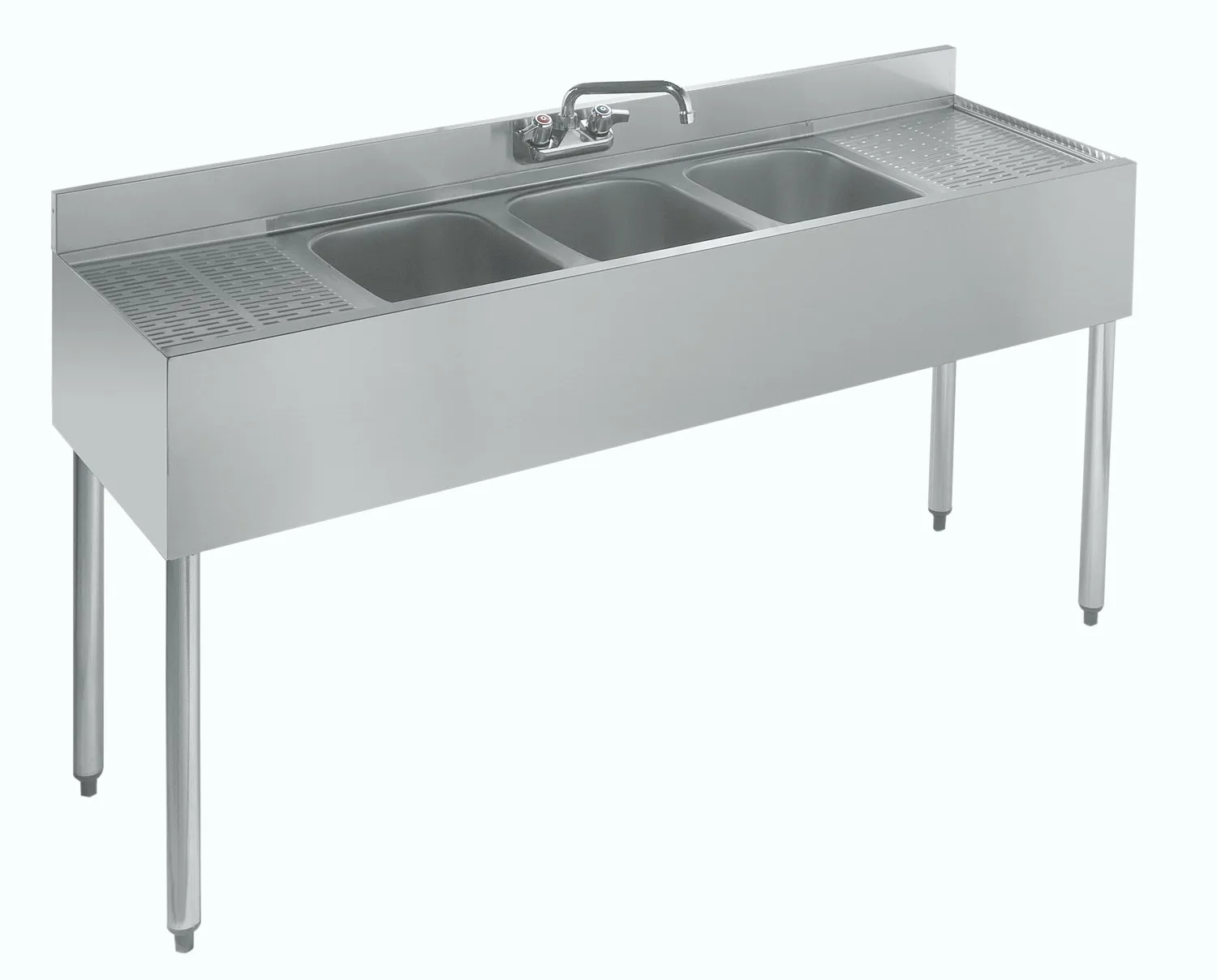 Krowne Metal - 18-53C - 1800 Series 60" Three Compartment Bar Sink - 12" Drainboards on Left/Right