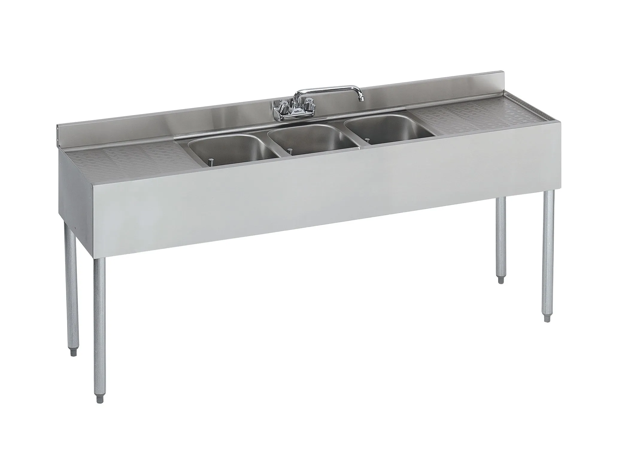 Krowne Metal - 18-63C - 1800 Series 72" Three Compartment Bar Sink - 18" Drainboards on Left/Right