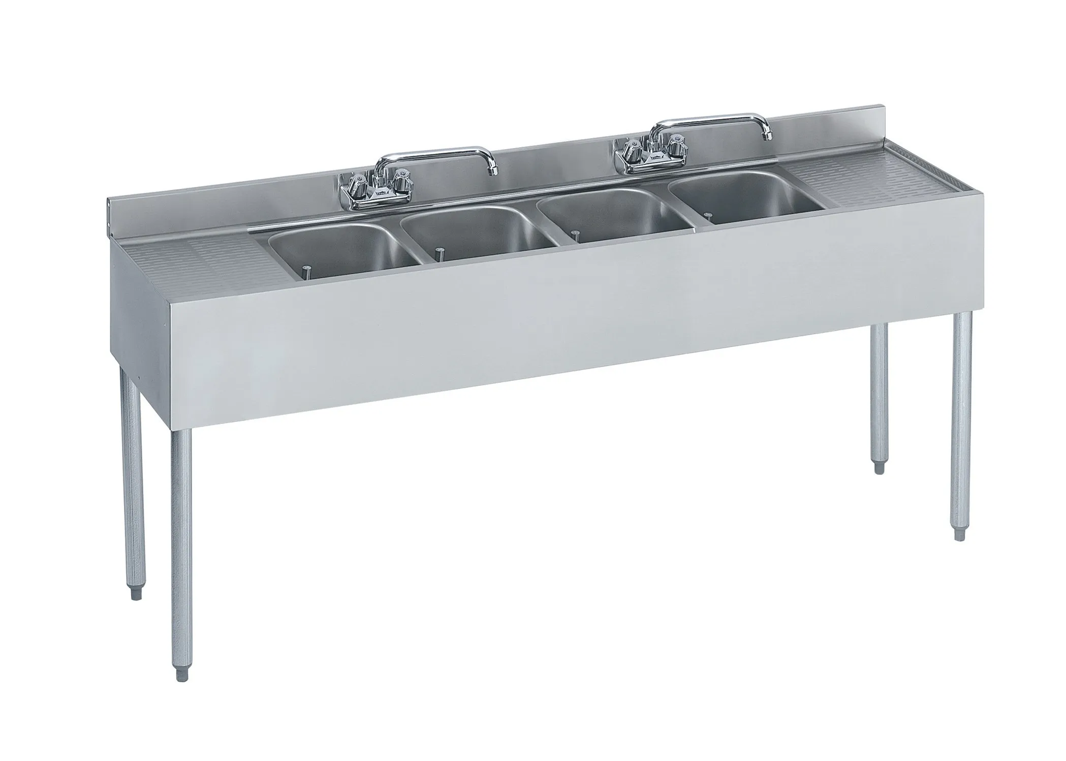 Krowne Metal - 18-64C - 1800 Series 72" Four Compartment Bar Sink - 12" Drainboards on Left/Right