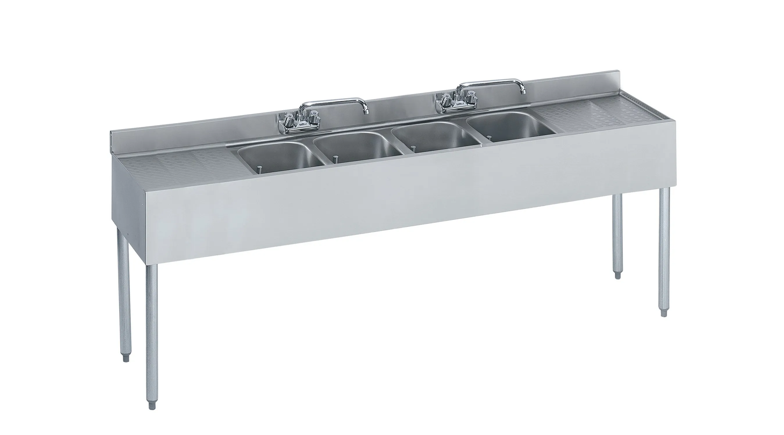 Krowne Metal - 18-74C - 1800 Series 84" Four Compartment Bar Sink - 18" Drainboards on Left/Right