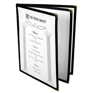 Thunder Group PLMENU-L3BL - Black Three Page Menu Cover 8-1/2" x 11" (10 per Case) 