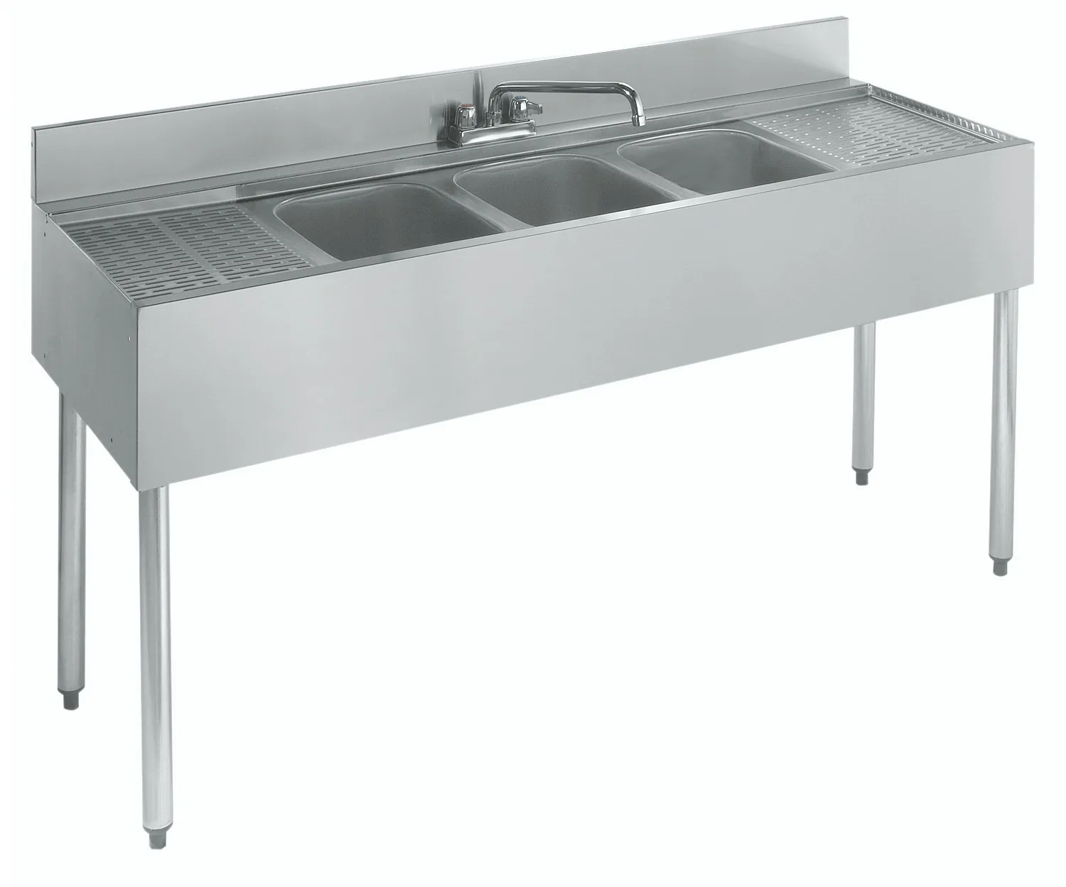 Krowne Metal - 21-53C - 2100 Series 60" Three Compartment Bar Sink - 12" Drainboards on Left/Right