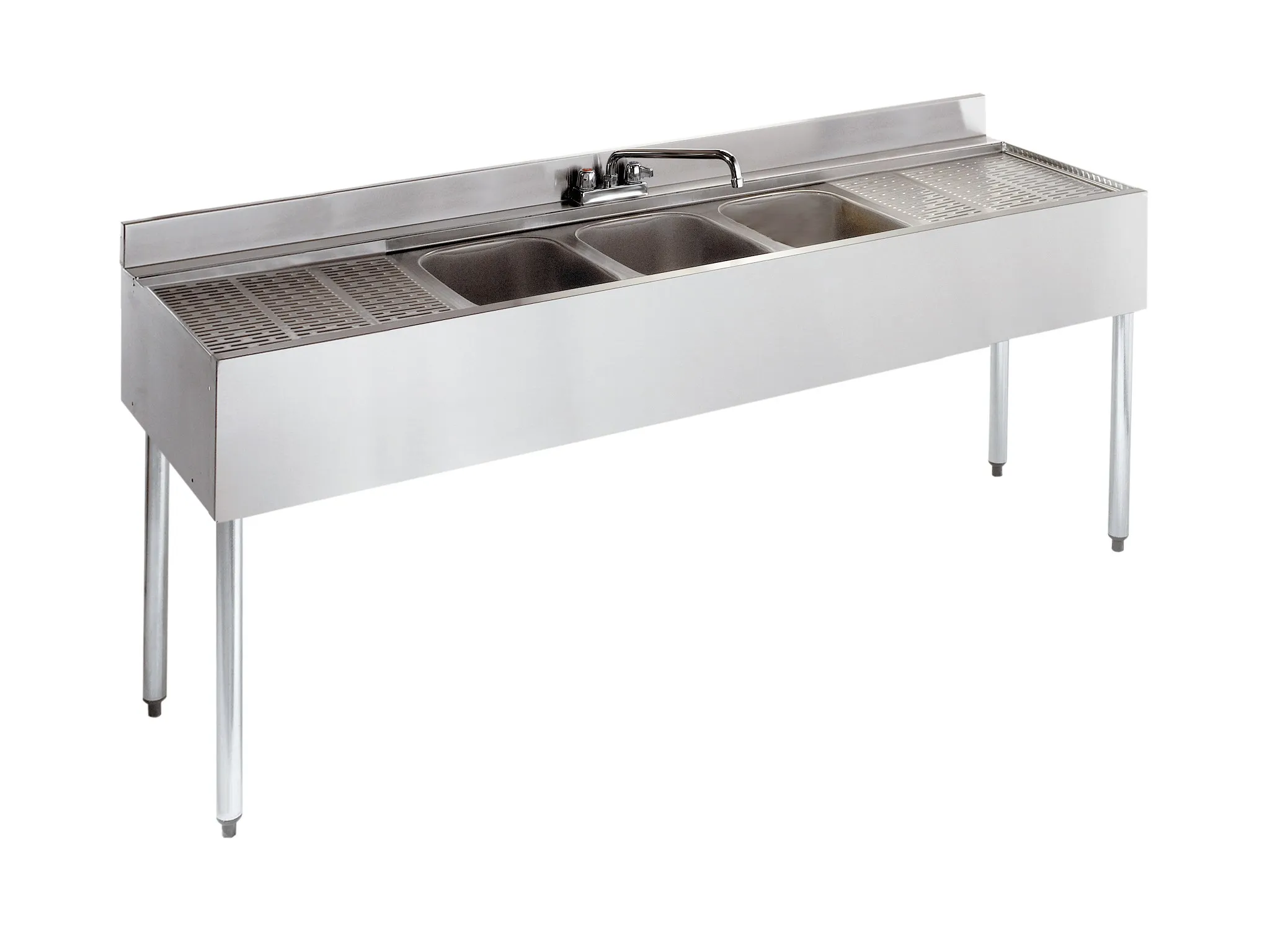 Krowne Metal - 21-63C - 2100 Series 72" Three Compartment Bar Sink - 18" Drainboards on Left/Right