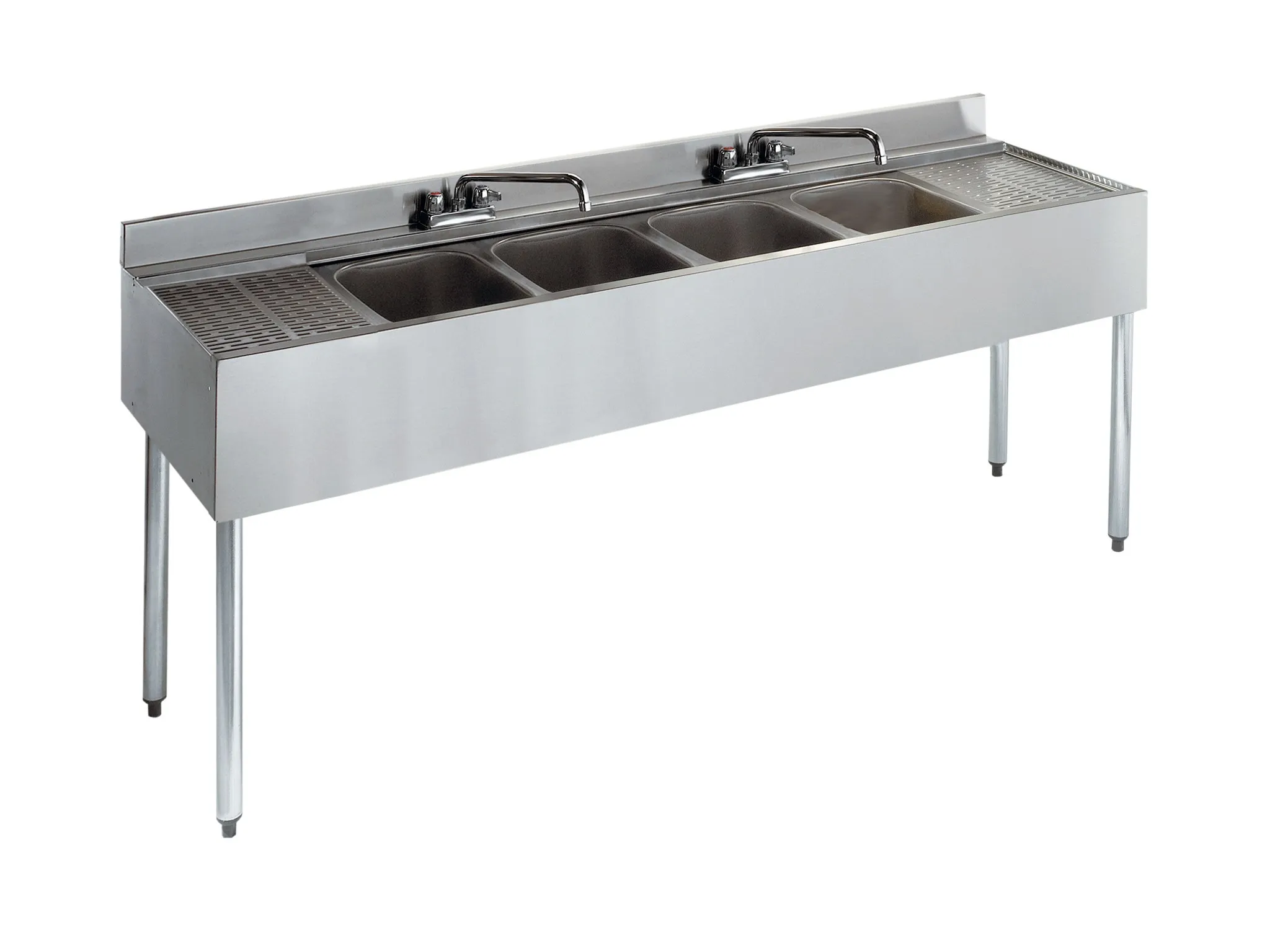 Krowne Metal - 21-64C - 2100 Series 72" Four Compartment Bar Sink - 12" Drainboards on Left/Right