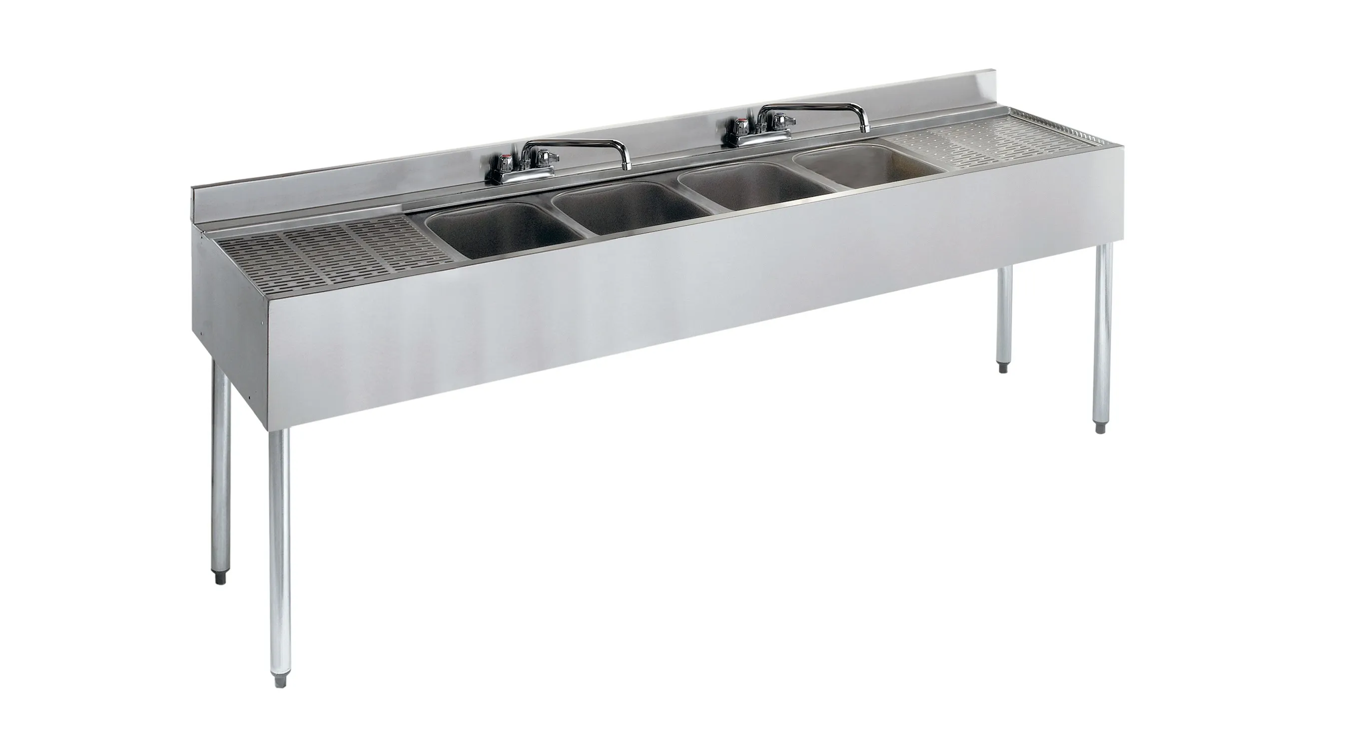 Krowne Metal - 21-74C - 2100 Series 84" Four Compartment Bar Sink - 18" Drainboards on Left/Right