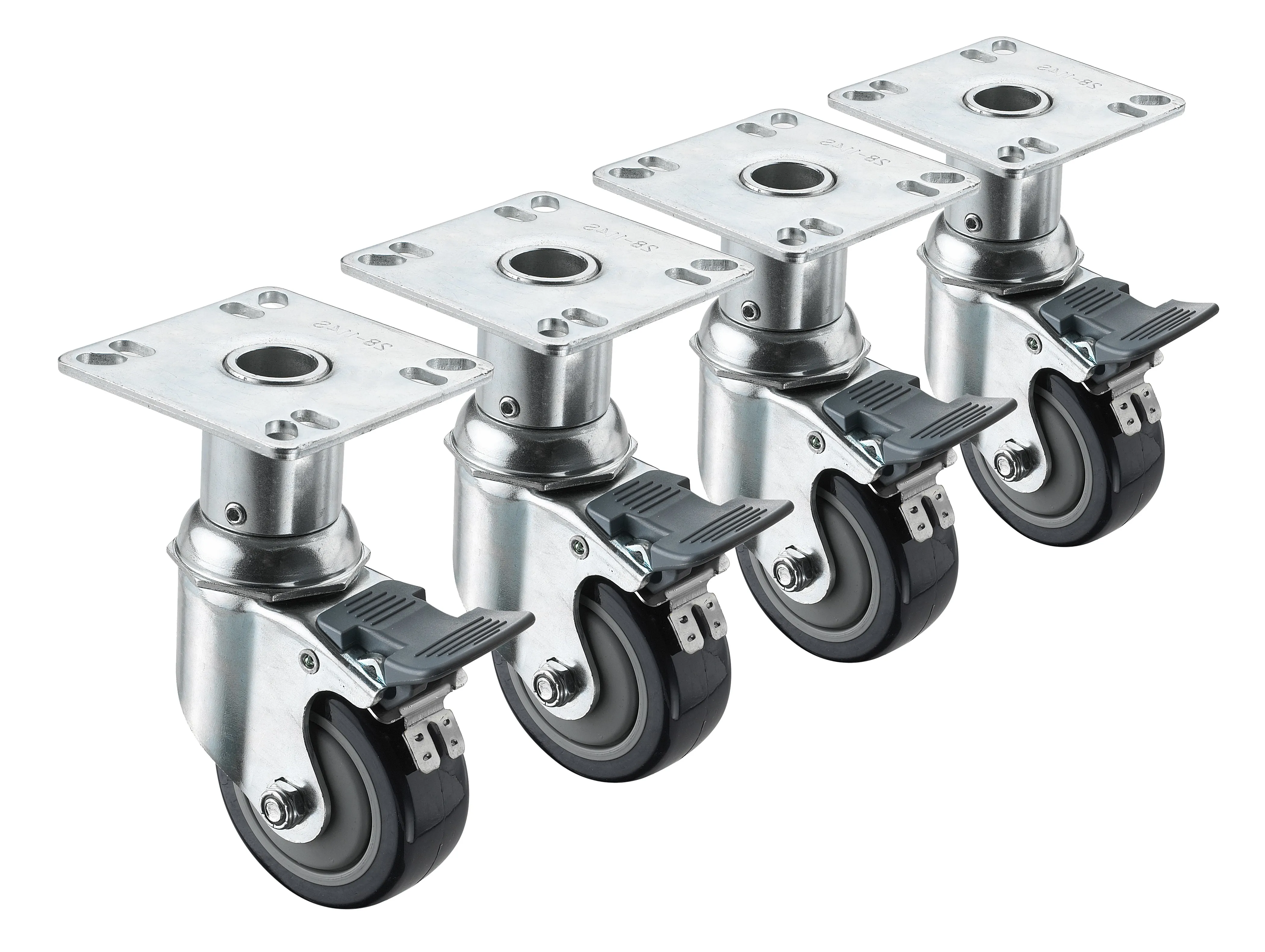 Krowne 28114S - 6"-7" Adjustable Height 3-1/2" x 3-1/2" Plate Caster - 3" Wheel - Set of 4