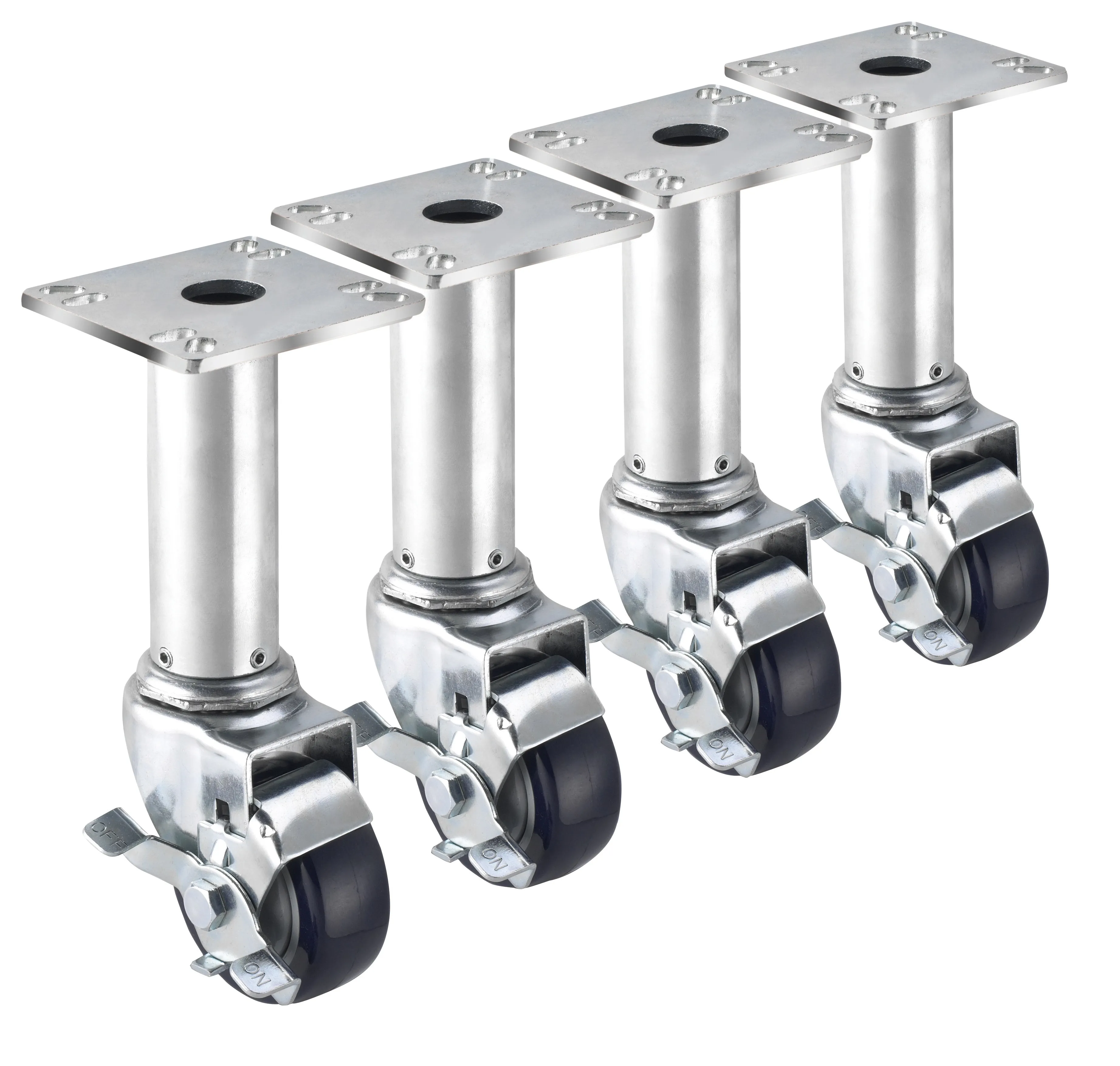 Krowne 28117S - 8-1/2"-10-1/2" Adjustable Height 3-1/2" x 3-1/2" Plate Caster - 3" Wheel - Set of 4