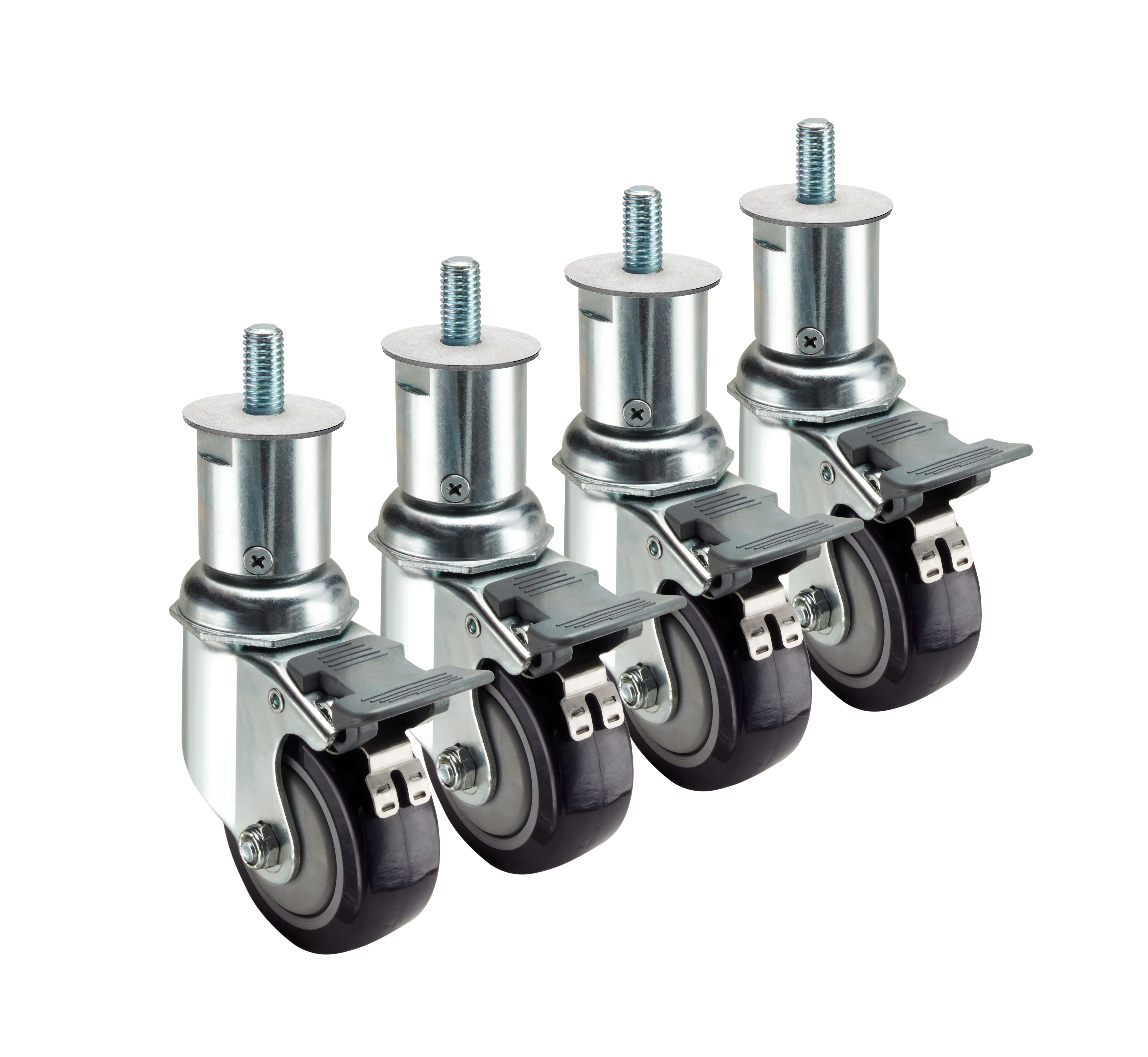 Krowne 28156S - 6"-7" Adjustable Height 1/2"-13 Threaded Stem Caster - 3" Wheel - Set of 4