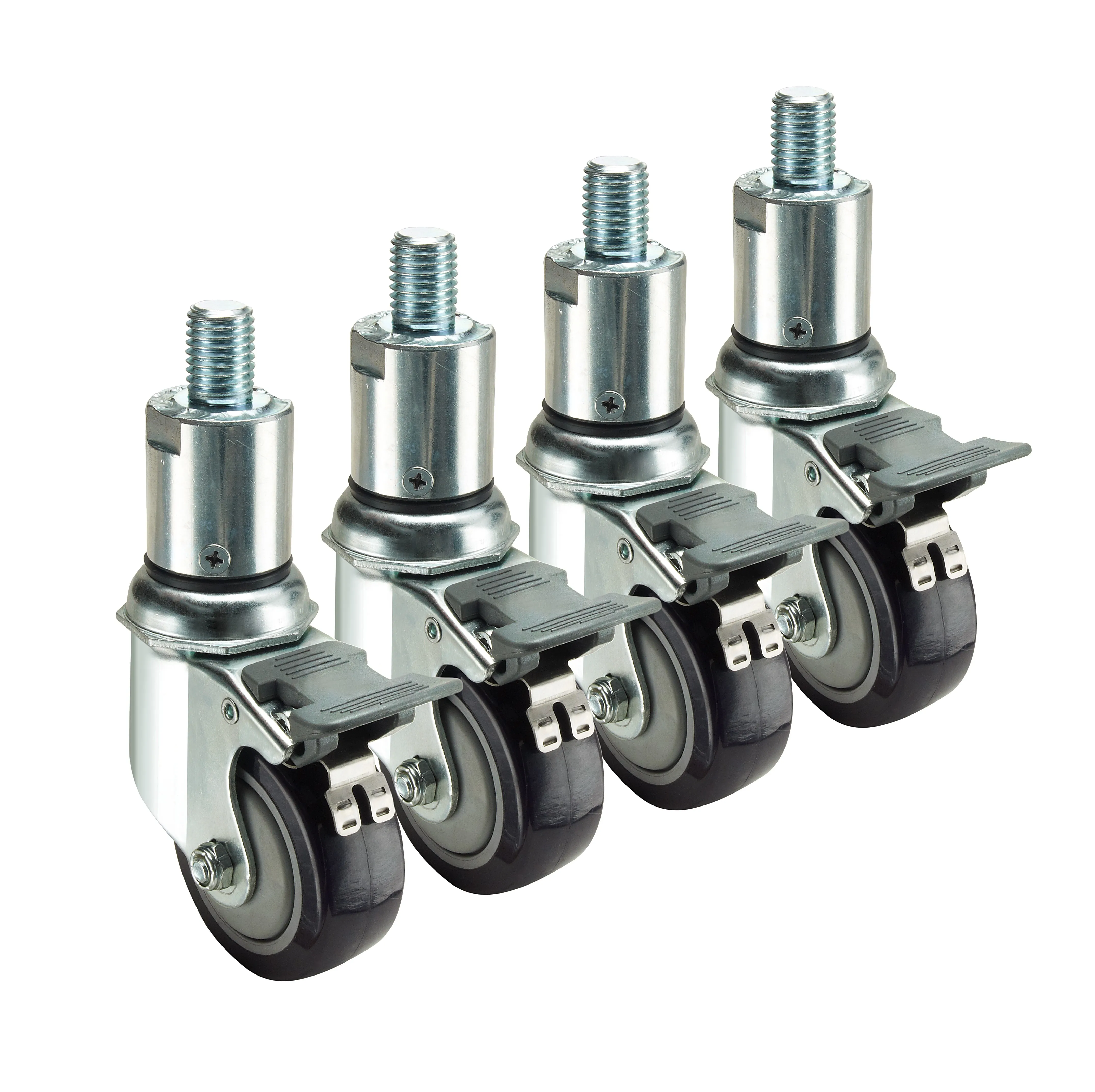 Krowne 28158S - 6"-7" Adjustable Height 3/4"-10 Threaded Stem Caster - 3" Wheel - Set of 4