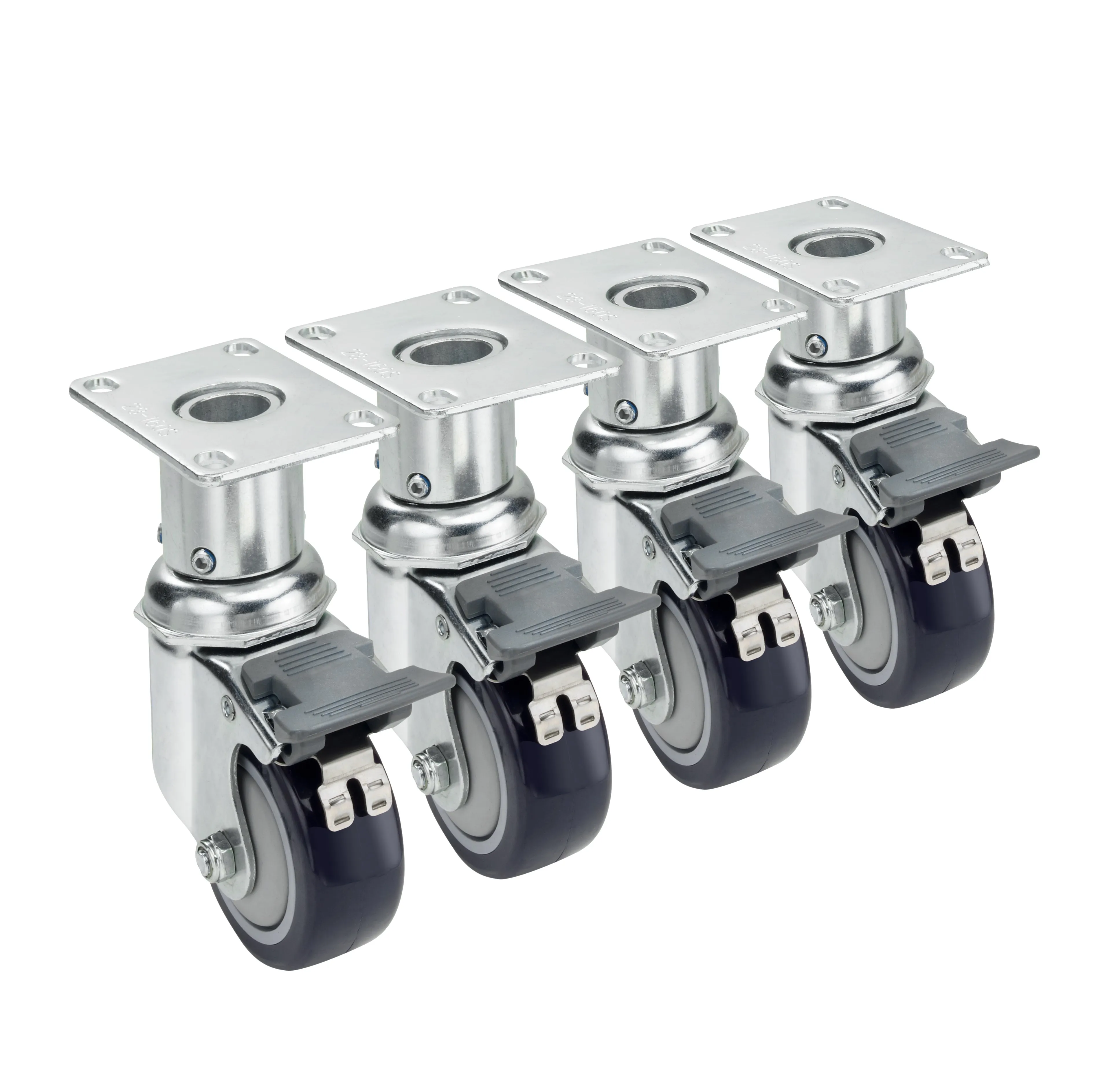 Krowne 28160S - 6"-7" Adjustable Height 2-3/8" x 3-5/8" Plate Caster - 3" Wheel - Set of 4