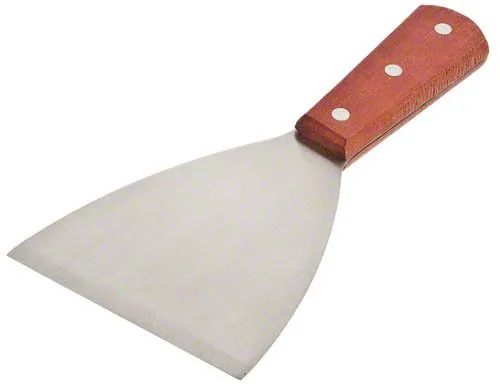 Update International WSCR-4 - 8.25" x 0.5" x 4" - Stainless Steel Scraper with Wood Handle and Slanted Blade  