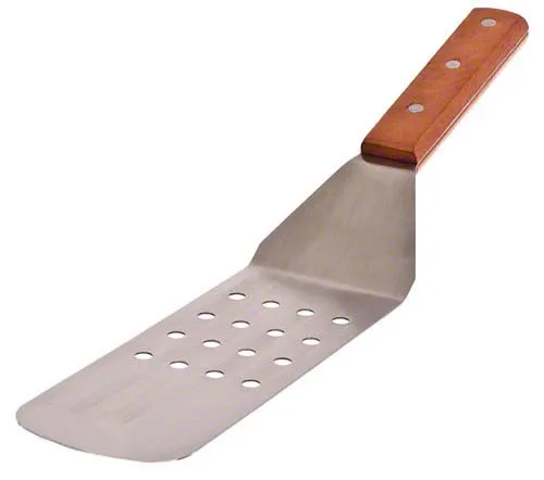 Update International WTPF-10 - 14.31" x 0.63" x 2.75" - Stainless Steel Perforated Turner with Wood Handle   