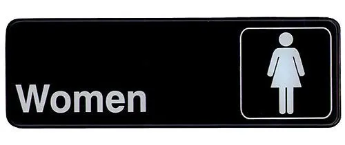 Update International S39-14BK - 9" x 0.06" x 3" - Sign - Board - Women - White on Black  