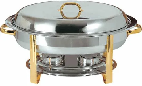 Update International DC-3 - 6 Qt - Stainless Steel Oval Gold-Accented Chafer