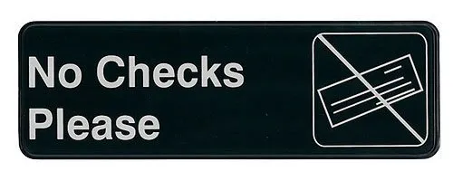 Update International S39-17BK - "No Checks Please" Sign