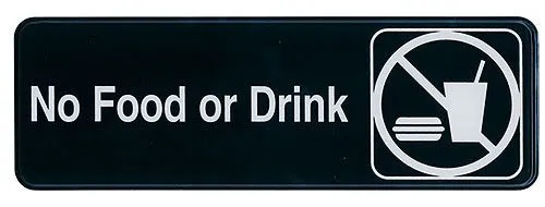 Update International S39-30BK - 9" x 0.06" x 3" - Sign - Board - No Food or Drink - White on Black   