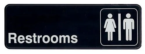 Update International S39-15BK - 9" x 0.06" x 3" - Sign - Board - Restrooms - White on Black  