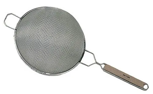 Update International SDF-6/SS - 12.5" x 2.5" x 6.25" - Stainless Steel Fine Double Mesh Wooden Handle Strainer  