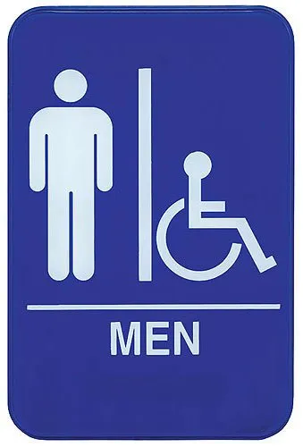 Update International S69-9BL - 9" x 0.13" x 6" - Sign - Board - Men/Accessible Sign - - White on Blue  