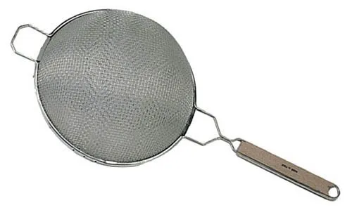 Update International SDM-8/SS - 14.38" x 2.5" x 7.88" - Stainless Steel Medium Double Mesh Wooden Handle Strainer  