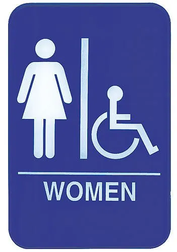 Update International S69-8BL - 9" x 0.13" x 6" - Sign - Board - Women/Accessible Sign - - White on Blue  