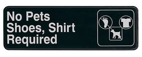 Update International S39-19BK - 9" x 0.06" x 3" - Sign - Board - No Pets Shoes & Shirt Required - White on Black  