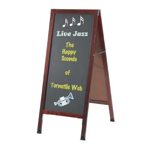 Universal 116MA3CHERRY - Cherry A-Frame Sign Board w/ Black Write On Chalk Board