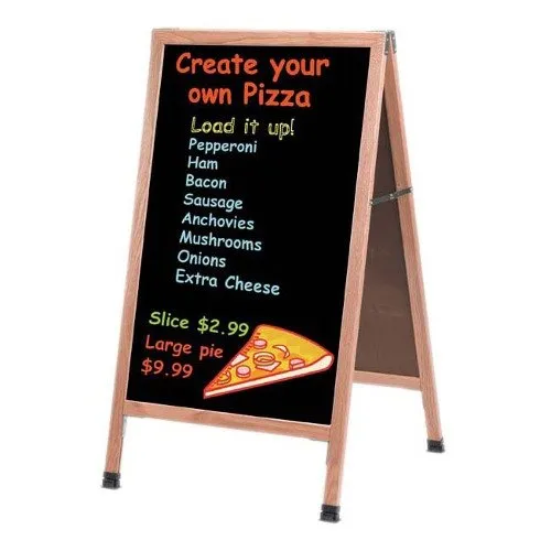 Universal 116A1OAK - Oak A-Frame Sign Board w/ Black Write On Chalk Board