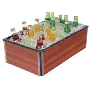 Buffet Enhancements - 010BFA26-BA - Large Folding Beverage Display - Bamboo Frame w/ Black Bin