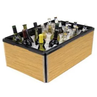 Buffet Enhancements - 010BFA90-BA - Large Folding Beverage Display - Bamboo Frame w/ Black Bin