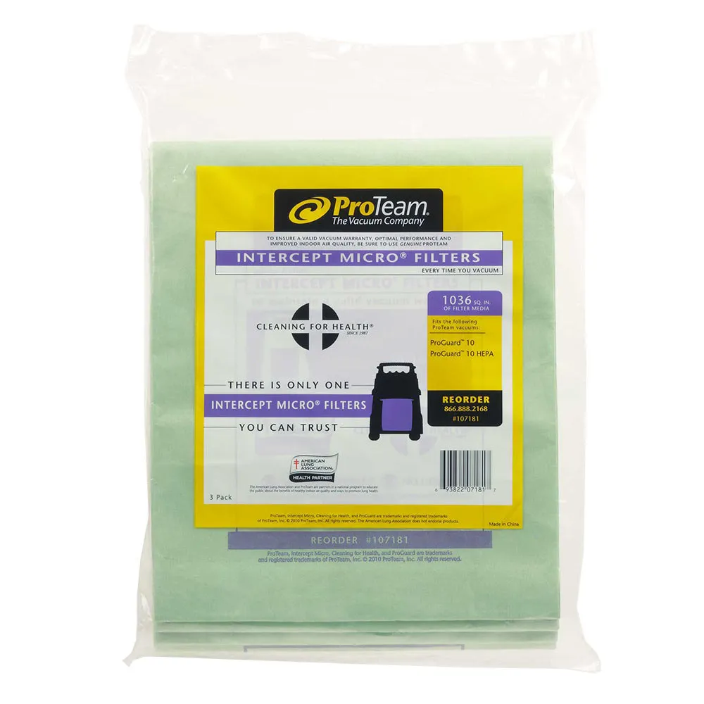 Universal 196107181 - ProTeam Intercept Vacuum Bag for ProGuard 10 Vacuums - 3 / Pack