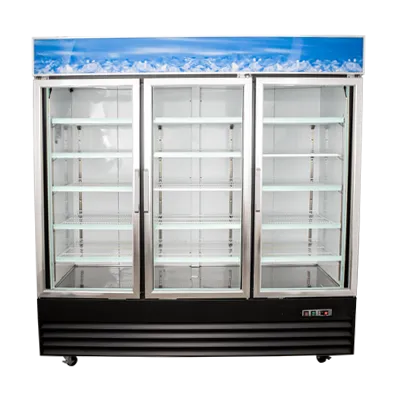 Universal BD1.9L3 80" Three Door Black Swing Glass Door Reach In Freezer with LED Lighting