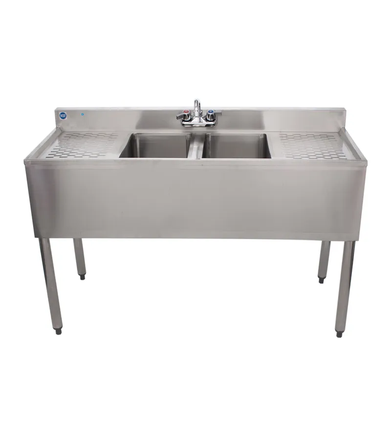 Universal 48" 2 Bowl Underbar Sink with Faucet and Two Drainboards