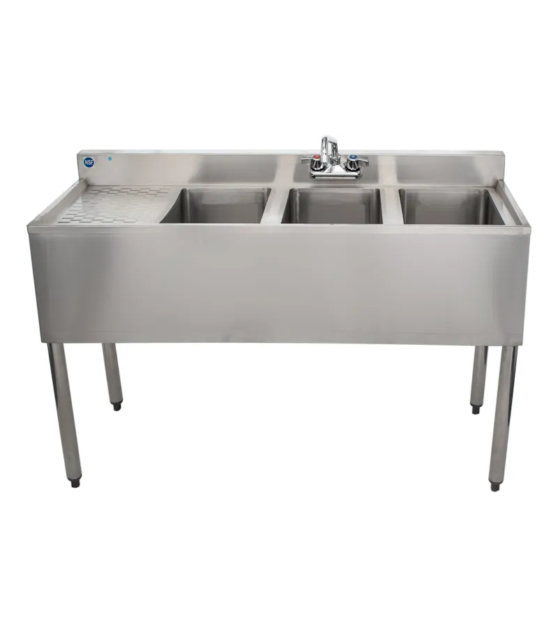 Universal 48" 3 Bowl Underbar Sink with Left Drainboard and Faucet