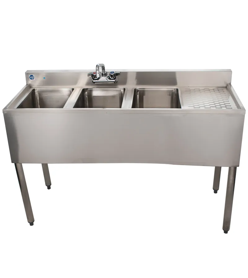 Universal 48" 3 Bowl Underbar Sink with Right Drainboard and Faucet