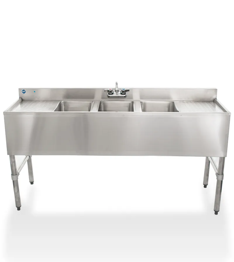 Universal 60" 3 Bowl Underbar Sink with Faucet and Two Drainboards