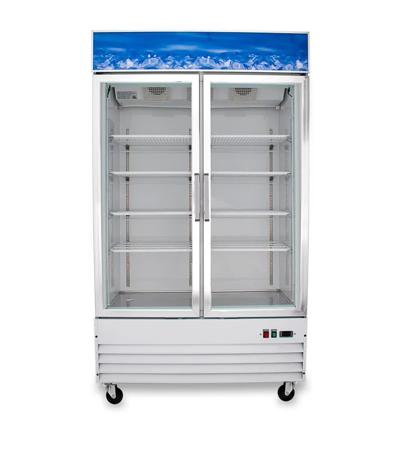 Universal D1.2BM2F 54" Two Door White Swing Glass Door Reach In Freezer with LED Lighting