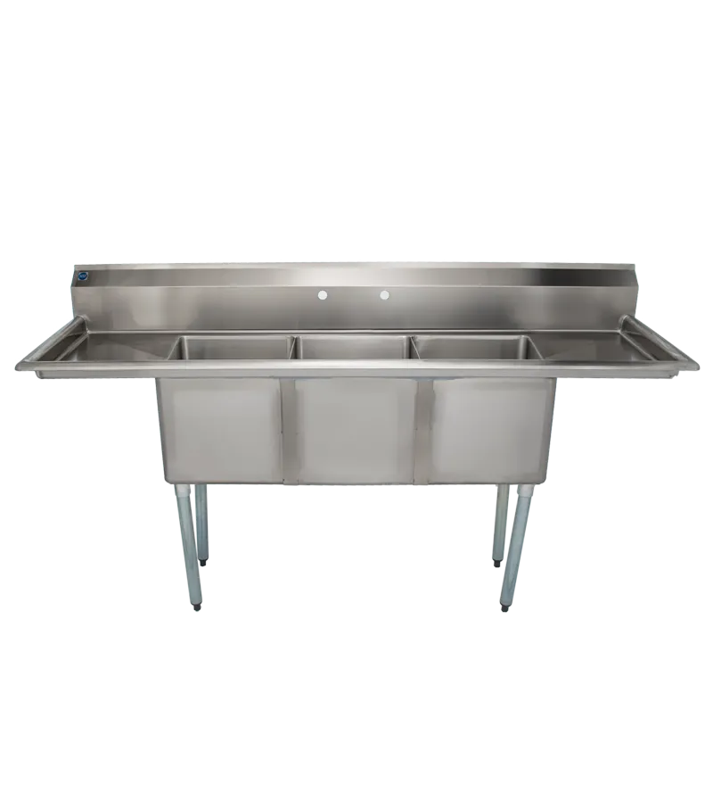 Universal LJ1515-3RL - 75" Three Compartment Sink W/ Two Drainboards