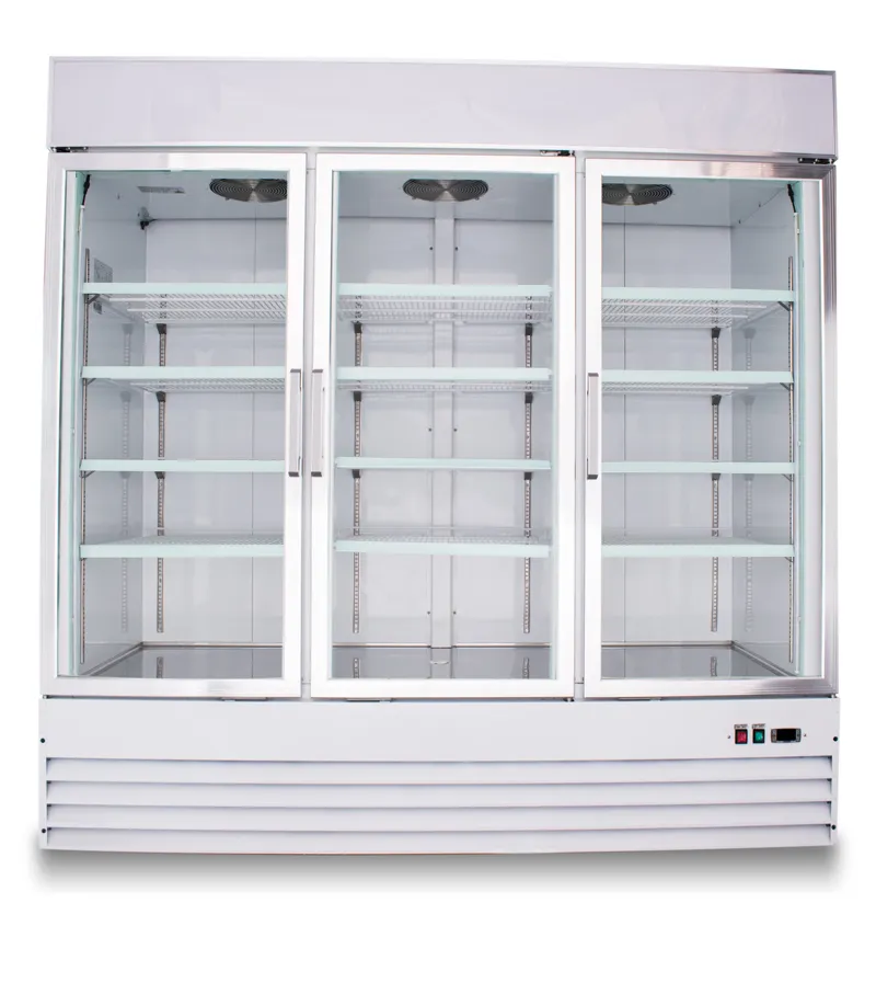 Universal SG1.9L3 78” Three Swing Glass Door Reach In Refrigerator Merchandiser with LED Lights