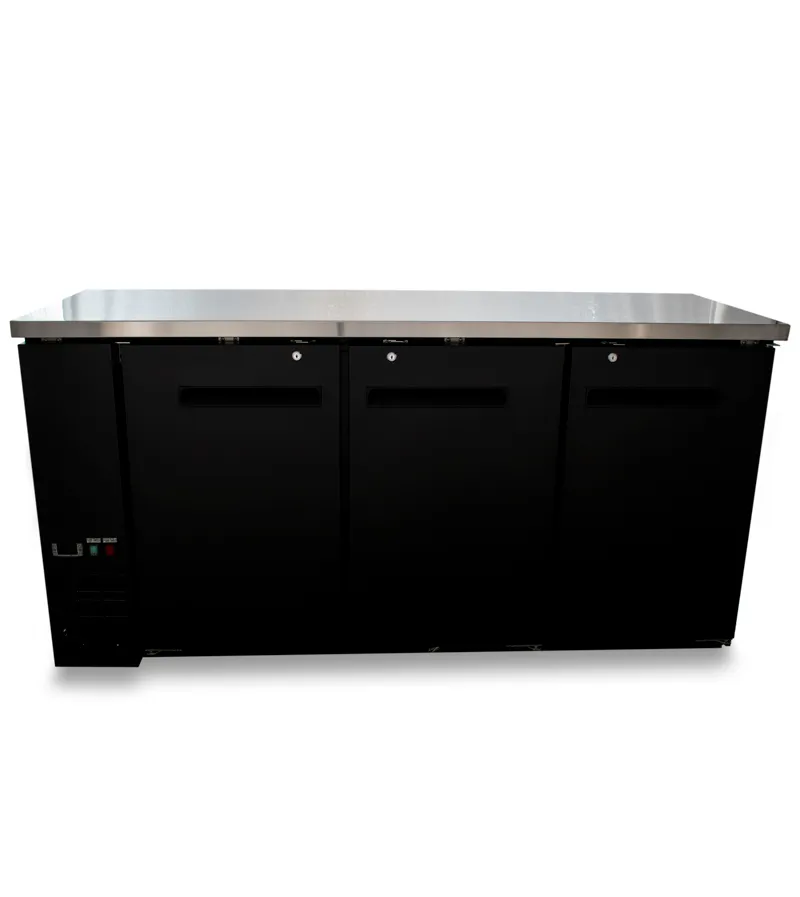 Universal 72" Black Solid Door Back Bar Refrigerator with LED Lights