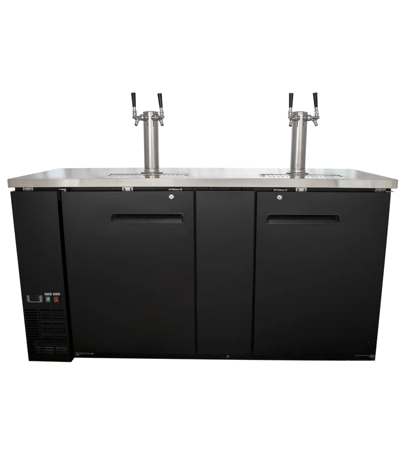 Universal UDD-3-HC Black, Beer Dispenser Kegerator with (2) Tap Towers - (3) 1/2 Keg Capacity