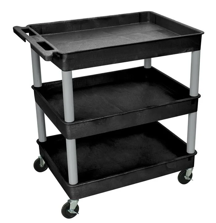 Luxor - BKTC111GY - Plastic 3 Shelf Utility Tub Cart - Black