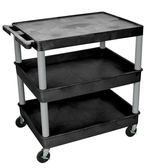 Luxor - BUTC211GY - Plastic 3 Shelf Utility Tub Cart - Black