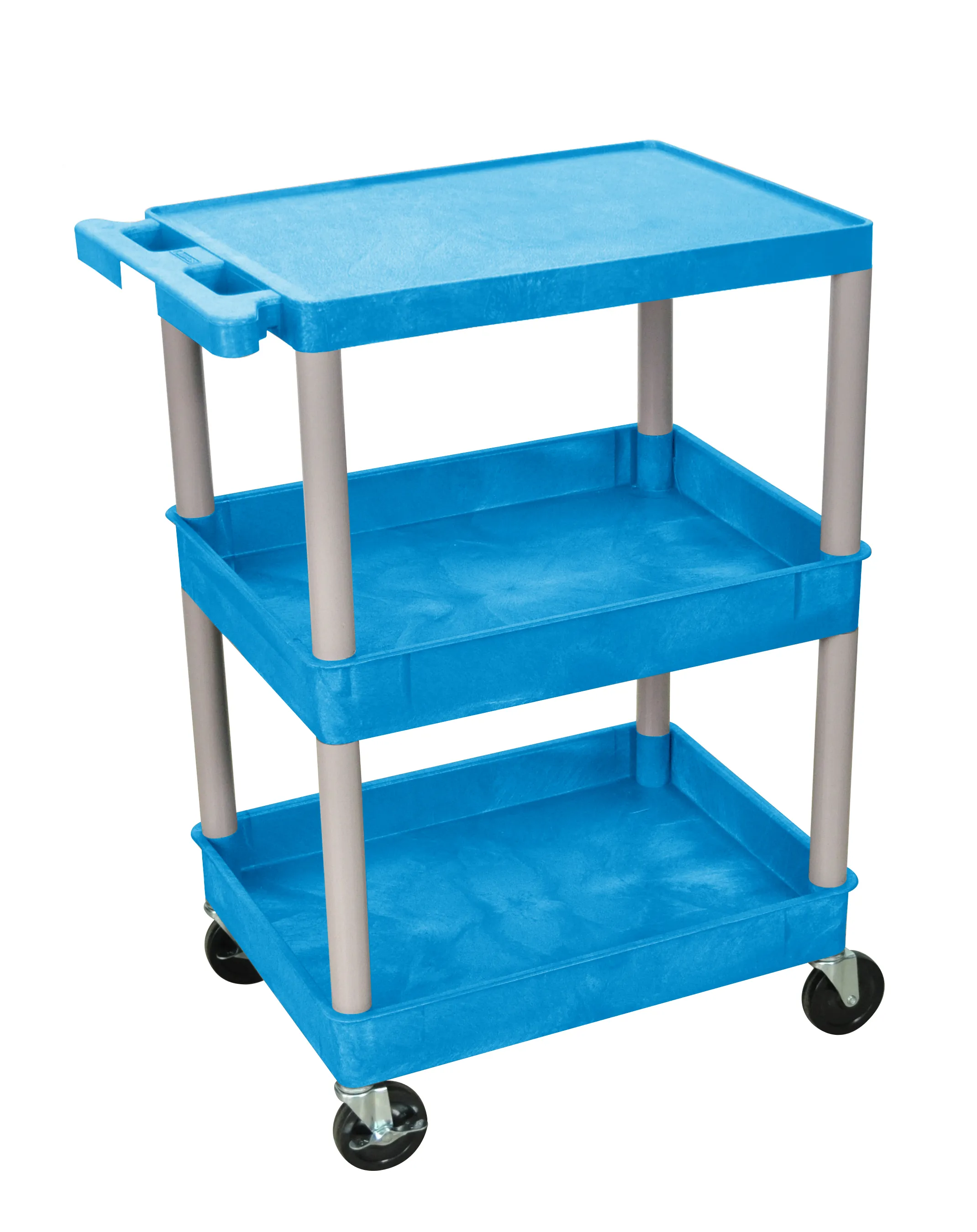 Luxor BUSTC211GY - Plastic 3 Shelf Utility Tub Cart - Blue