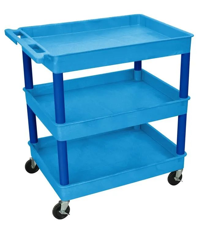 Luxor - TC111BU - Plastic 3 Shelf Utility Tub Cart - Blue