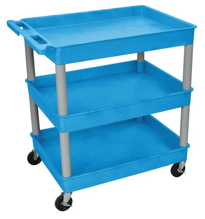 Luxor BUTC111GY - Plastic 3 Shelf Utility Tub Cart - Blue