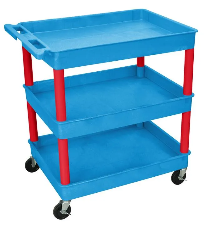 Luxor BUTC111RD - Plastic 3 Shelf Utility Tub Cart - Blue